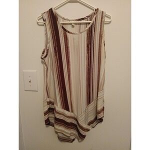 Est. 1946 Womens Medium Brown Tan Striped Sleeveless Tulip Hem Blouse Top